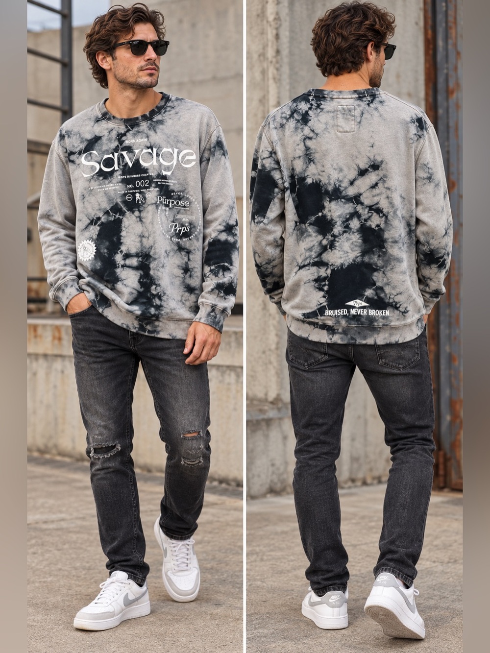 PRPS Savage Born Again Tie Dye Graphic Crewneck Sweatshirt Men’s M StreetwearY2K